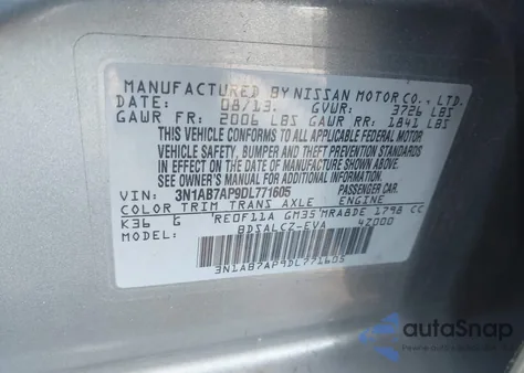 2013 Nissan Sentra S из США, поврежденный, VIN 3N1AB7AP9DL771605